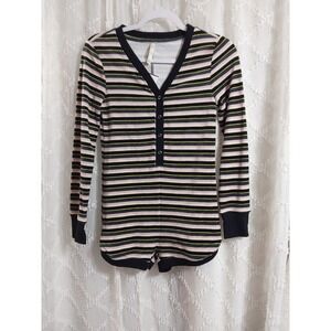 NWT  Womens Size XS LLD Striped Long Sleeve Henley short Romper Pink Green Black